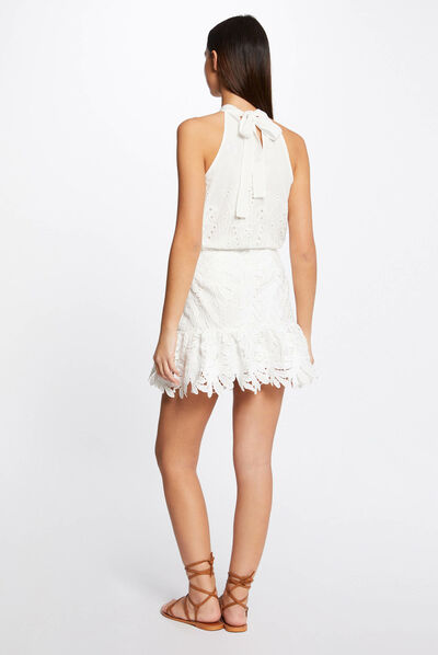 Blouse sans manches avec broderie ecru femme