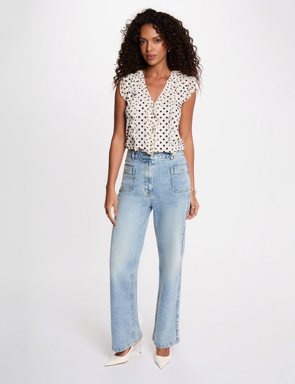 Chemise col v manches courtes ivoire femme