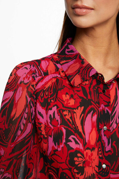 Chemise manches longues imprimé végétal multico femme