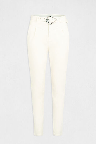 Pantalon droit ceinturé 7/8ème ivoire femme