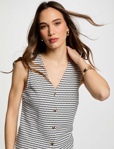 Veston sans manches imprimé bleu marine femme