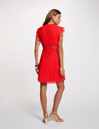 Robe courte &eacute;vas&eacute;e dentelle rouge vif femme