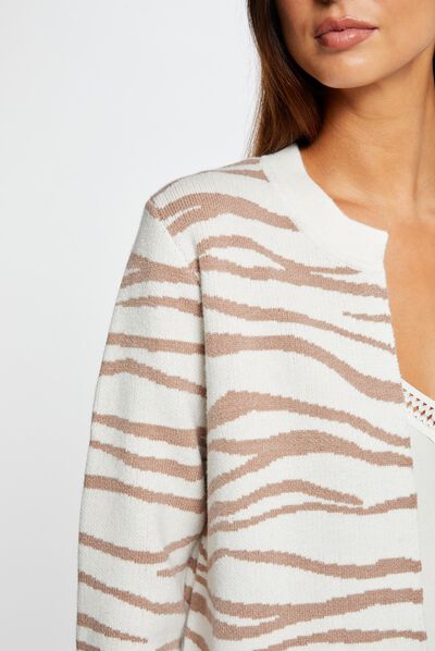 Gilet long imprimé zèbre ecru femme