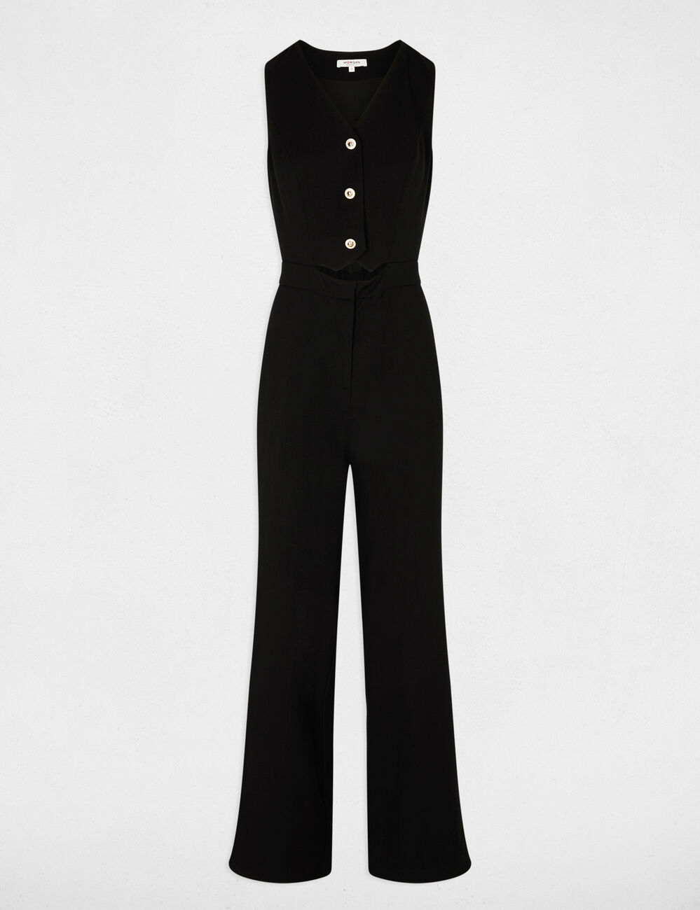 Combinaison longue col en V noir femme