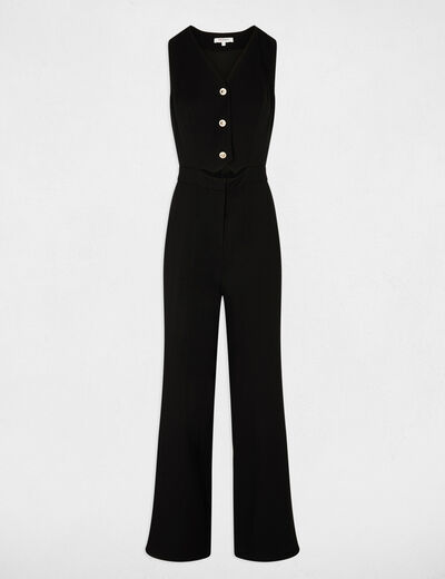 Combinaison longue col en V noir femme
