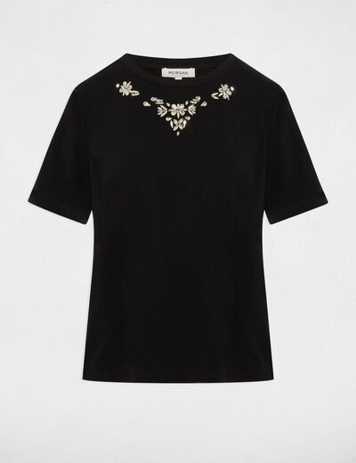 T-shirt strass manches courtes noir femme