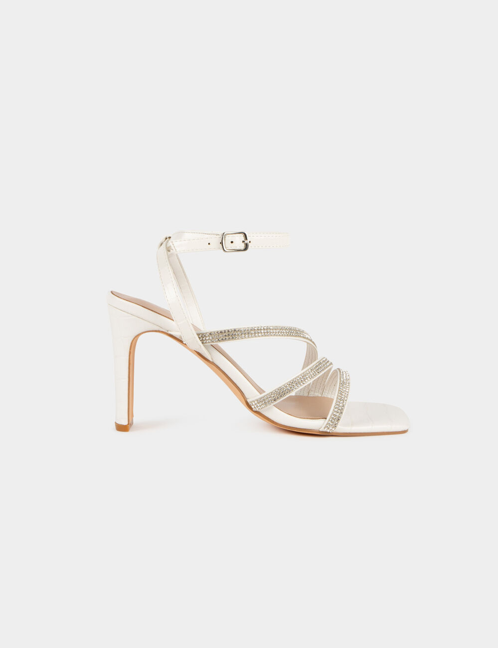 Sandales à talons avec strass blanc femme