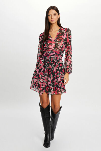 Robe droite drapée imprimé végétal multico femme