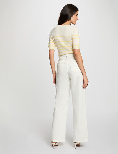 Pull manches courtes ray&eacute; ivoire femme