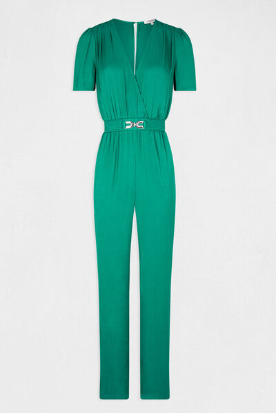 Combinaison droite fluide satin vert moyen femme