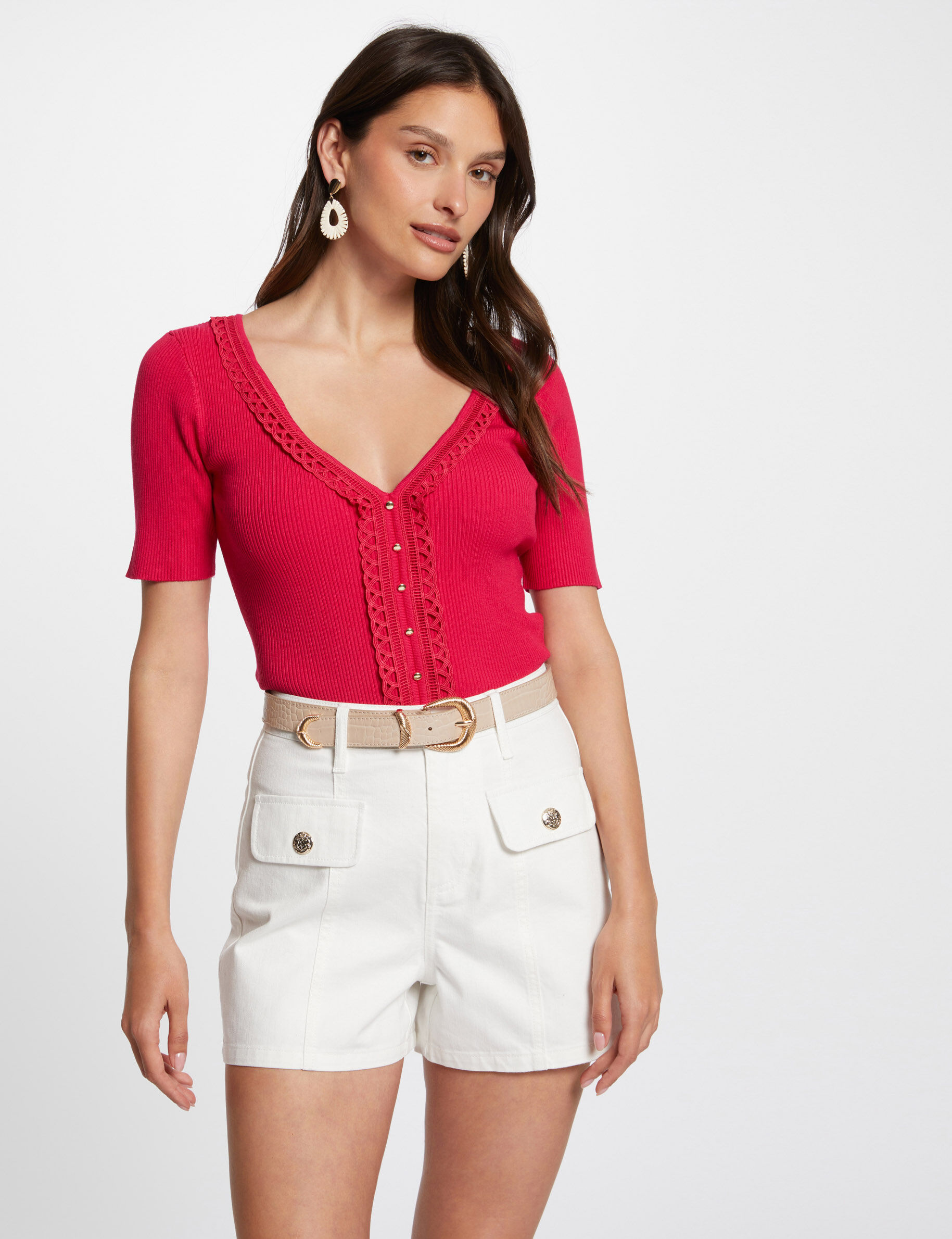 Pull col en V manches courtes - Morgan - Modalova