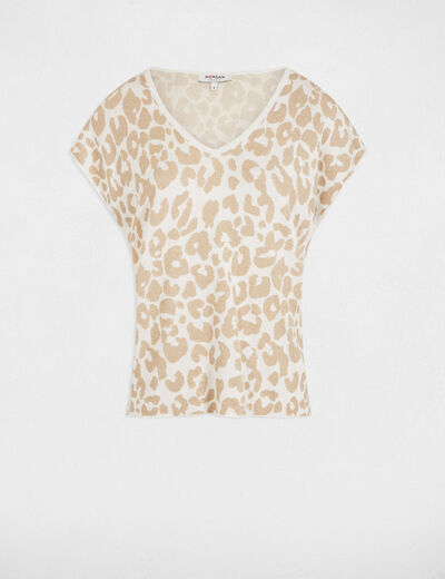 Pull manches courtes imprimé ivoire femme