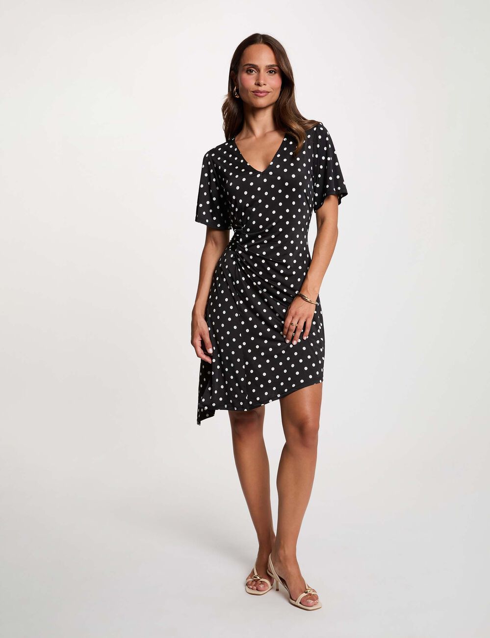 Robe asym&eacute;trique &agrave; pois multicolore femme
