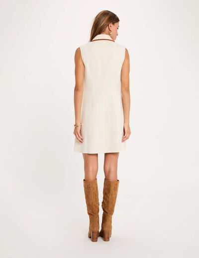 Robe courte col &agrave; revers ivoire femme
