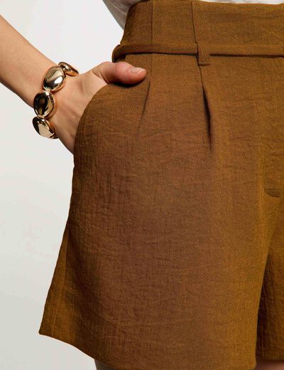 Short taille haute camel femme