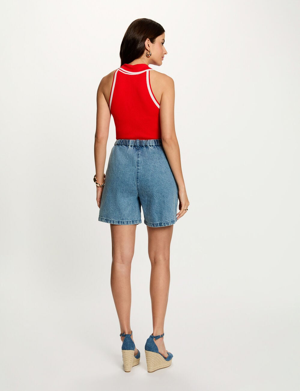 Bermuda taille haute denim double stone femme