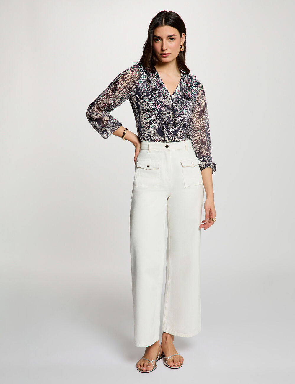 Chemise voile col v blanc femme