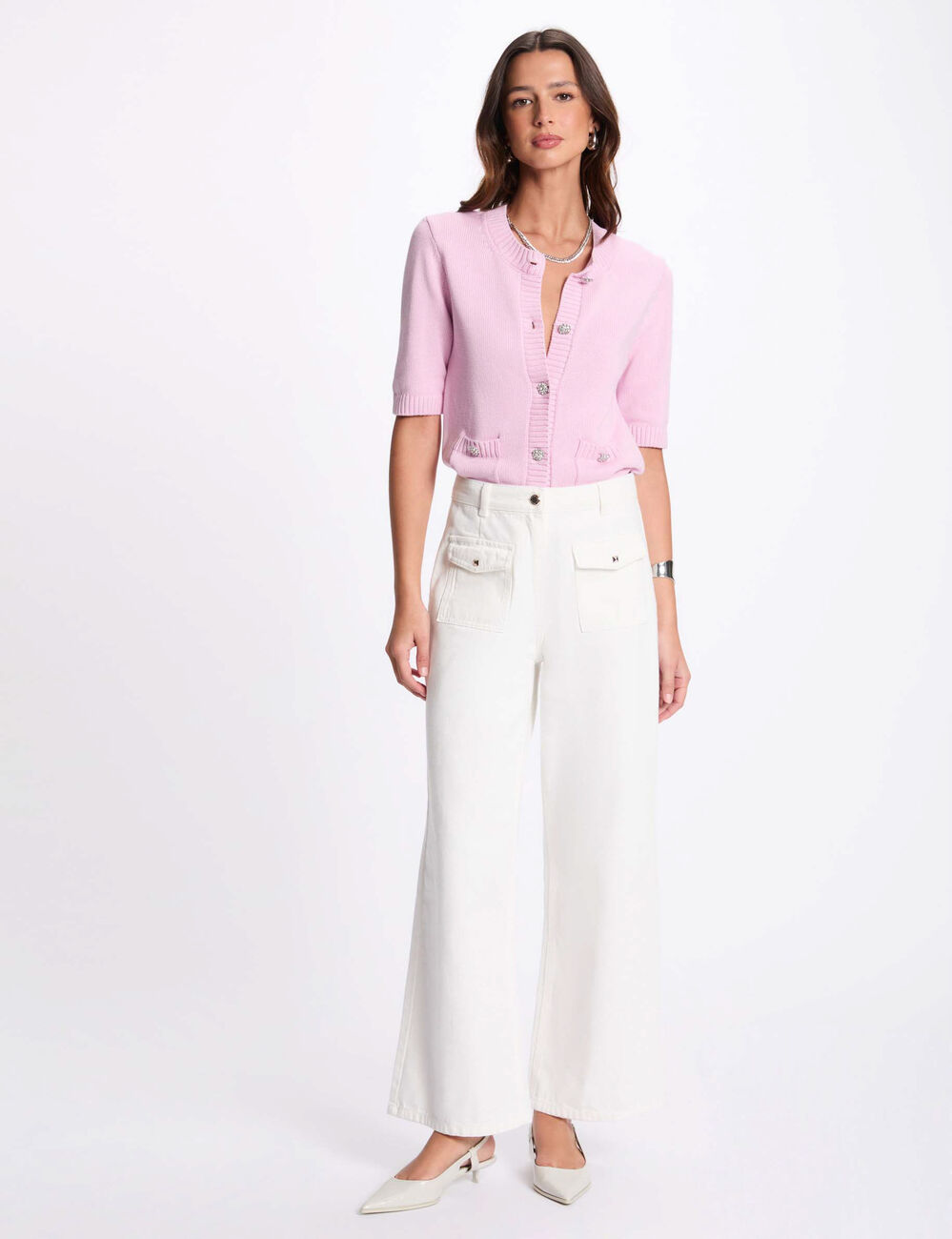 Gilet manches 3/4 rose pastel femme