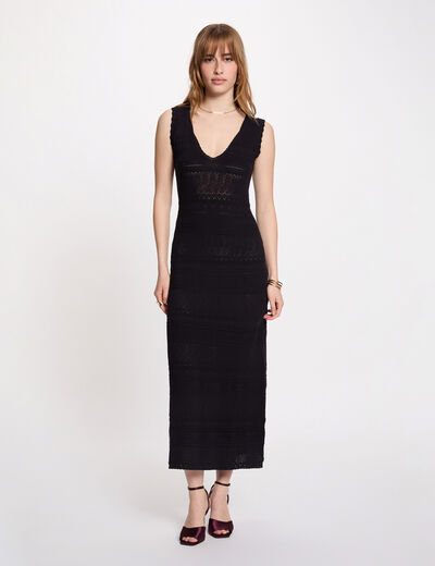 Robe tricot col v bleu marine femme