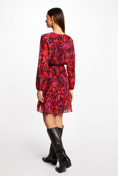 Robe droite froncée imprimé végétal multico femme