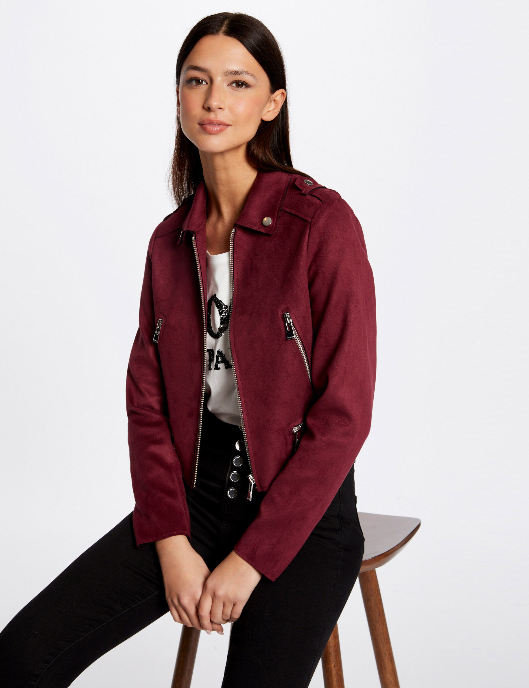 Veste top suedine bordeaux