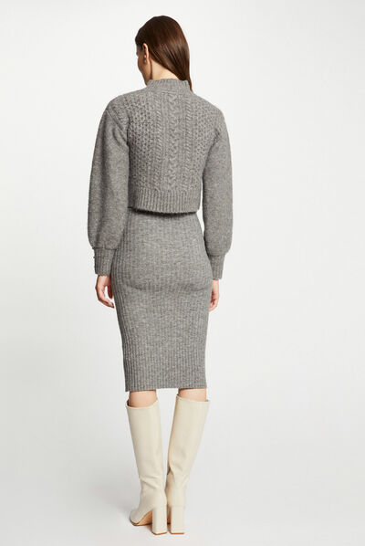 Robe pull ajustée effet 2-en-1 gris anthracite femme