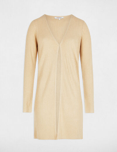 Gilet long col en V jaune or femme
