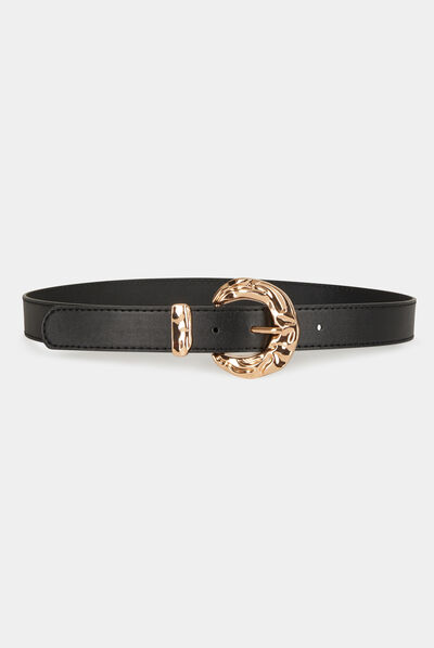 Ceinture avec boucle martelée noir femme