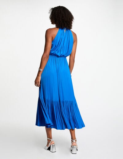 Robe longue évasée fluide bleu electrique femme