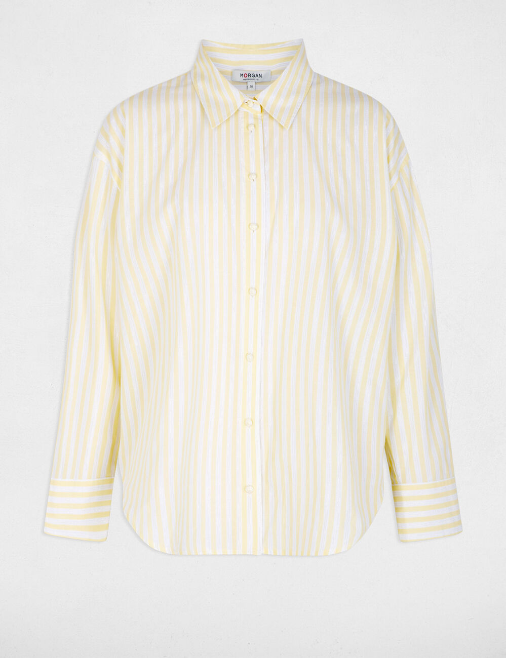 Chemise ray&eacute;e col &agrave; revers jaune clair femme