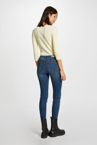Pull manches 3/4 avec boutons jaune paille femme