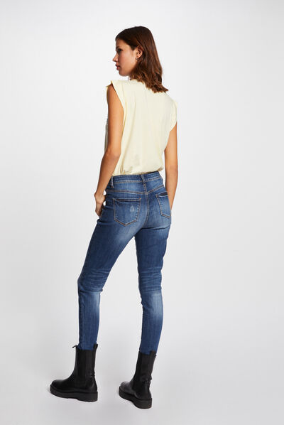 T-shirt manches courtes à inscription jaune paille femme