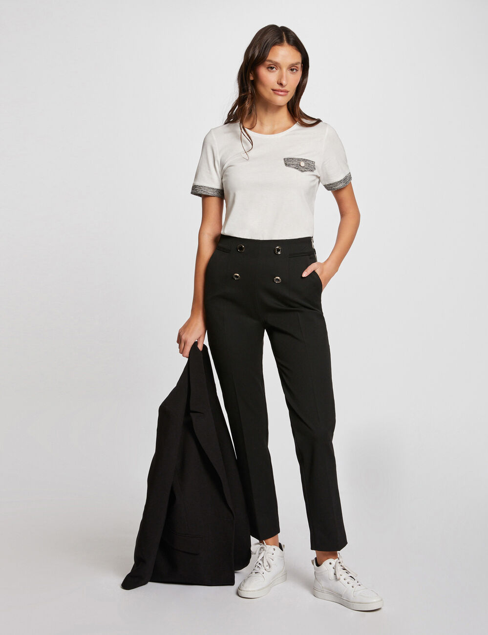 Pantalon droit taille haute noir femme
