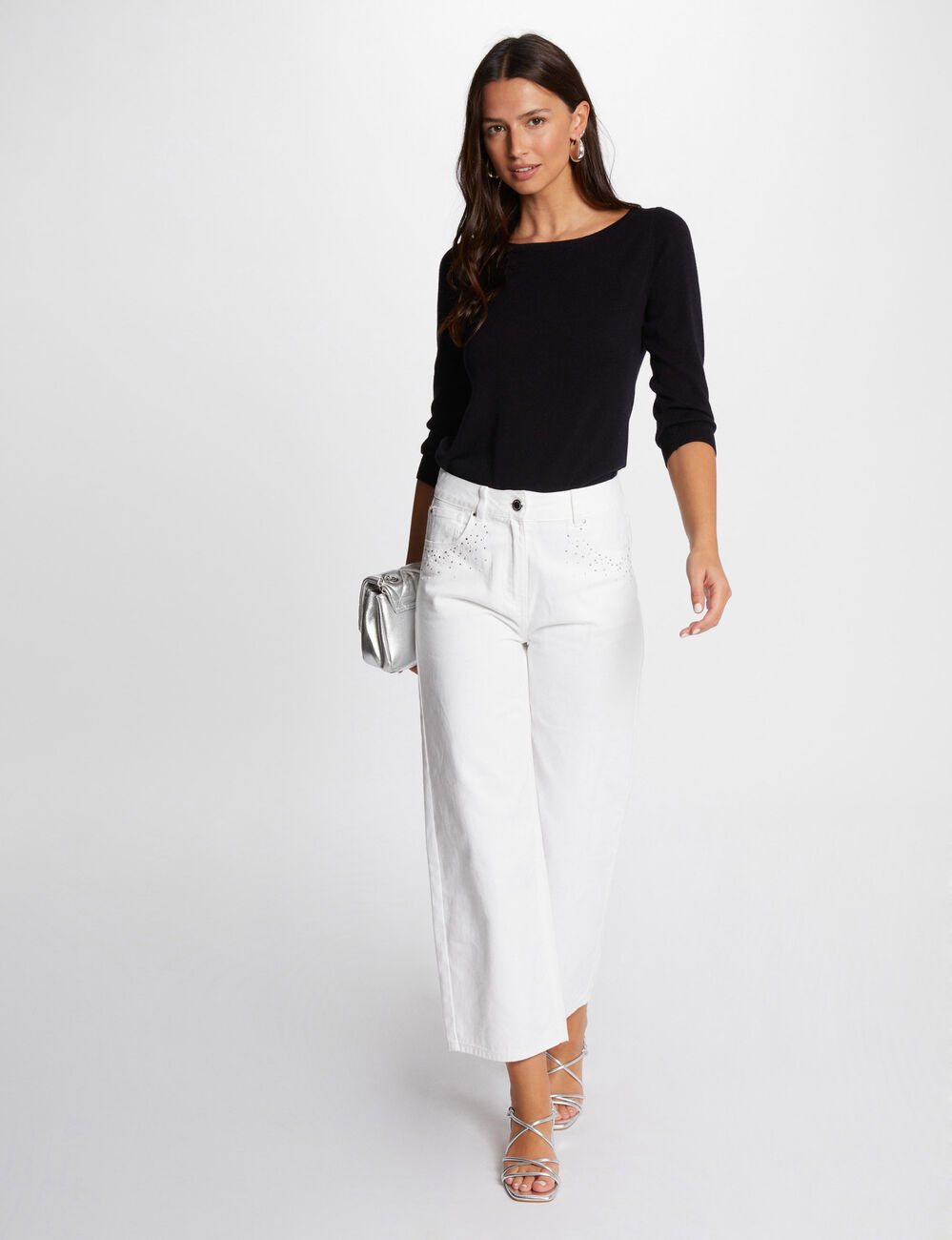 Pull manches 3/4 col bateau marine femme