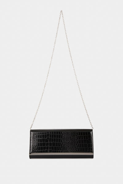 Sac pochette effet croco noir femme