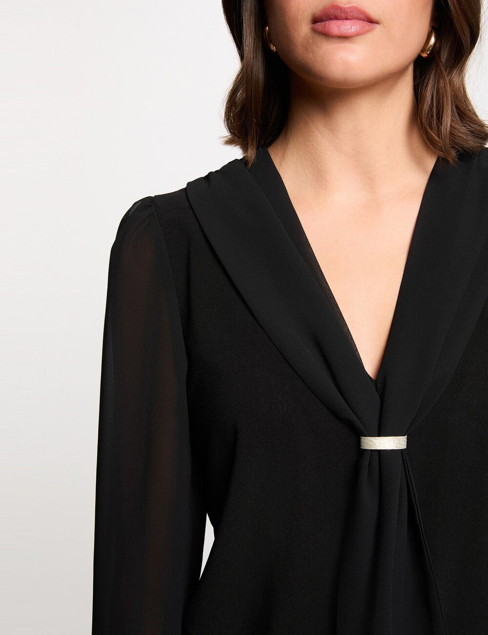 T-shirt voile col lavalli&egrave;re noir femme