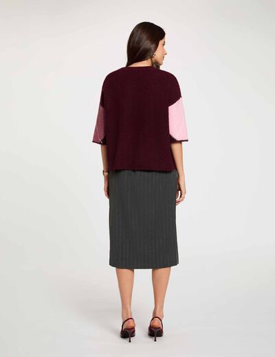 Pull jacquard col rond prune femme