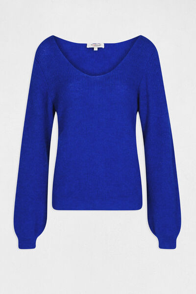 Pull manches longues à col rond bleu electrique femme