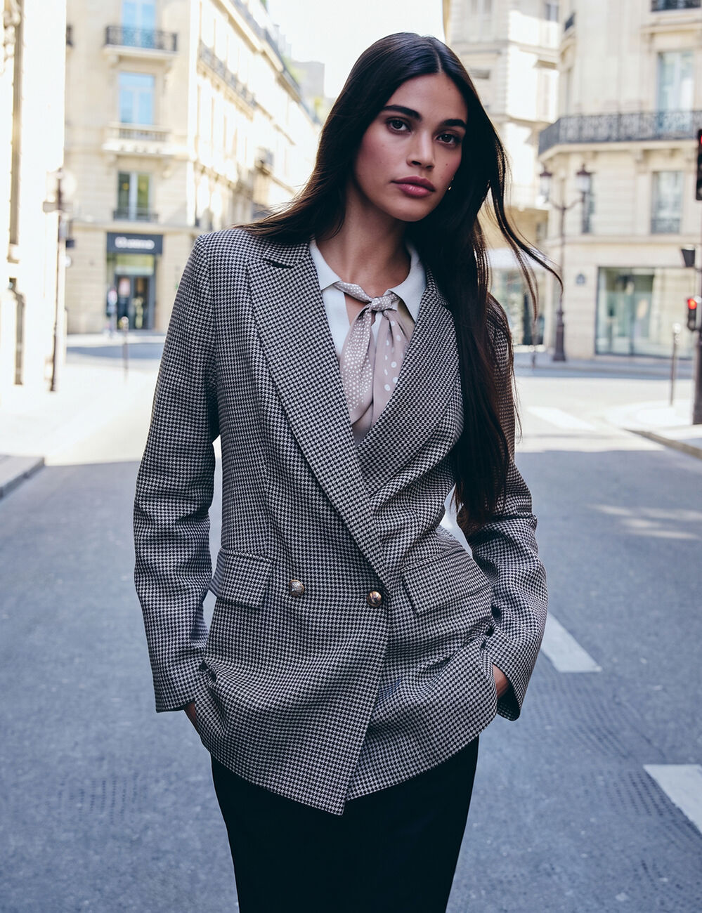 Blazer droit col tailleur marron femme