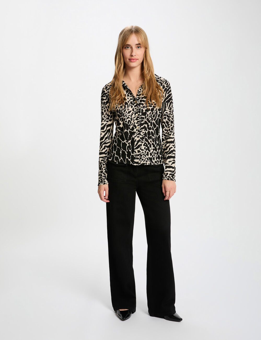 Chemise ajust&eacute;e col &agrave; revers multicolore femme