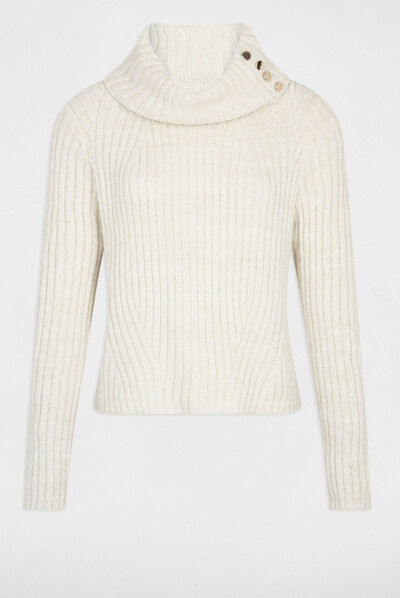 Pull manches longues à col roulé ecru femme