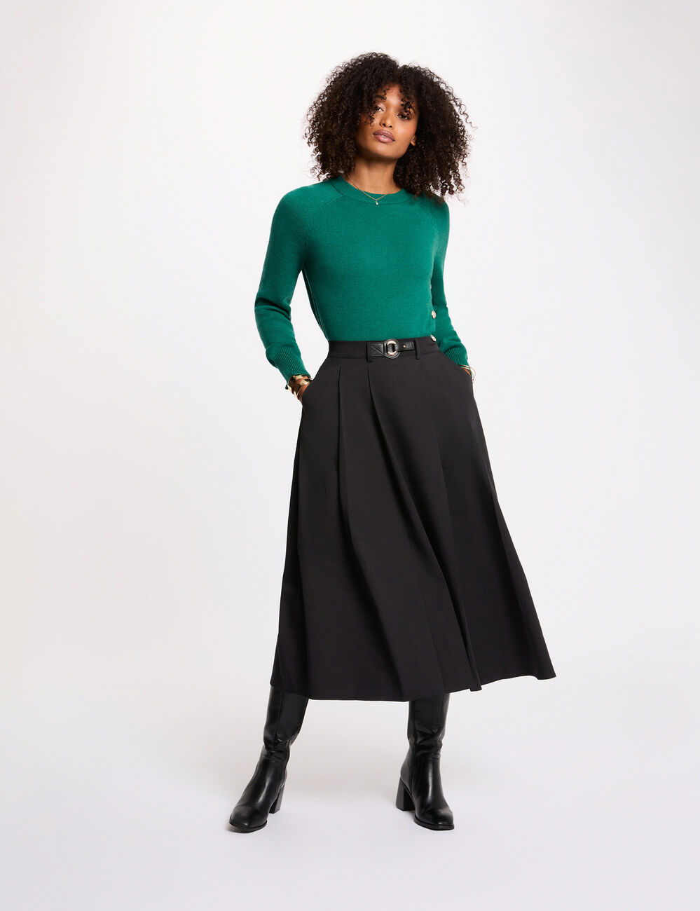 Jupe &eacute;vas&eacute;e taille haute noir femme