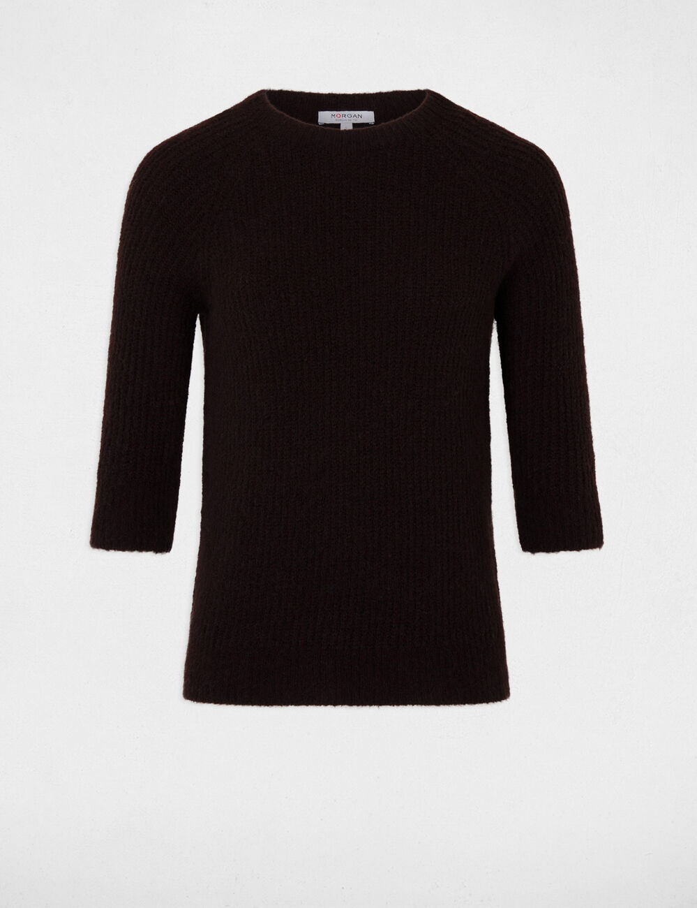 Pull maille duveteuse marron fonc&eacute; femme