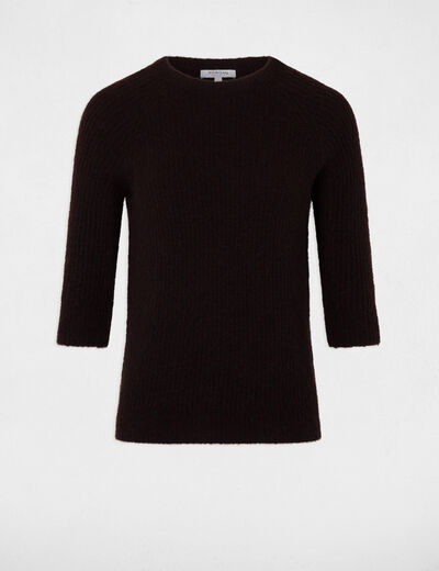 Pull maille duveteuse marron fonc&eacute; femme