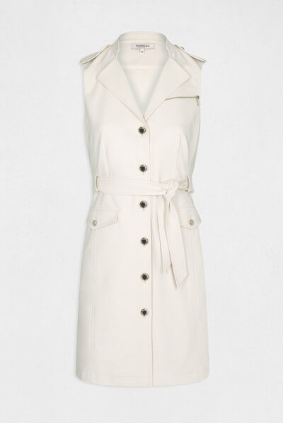 Robe droite boutonnée ceinturée ivoire femme