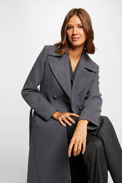 Manteau droit ceinturé gris moyen femme