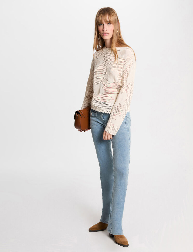 pull col rond ajoure ivoire femme Pull col rond ajouré ivoire femme