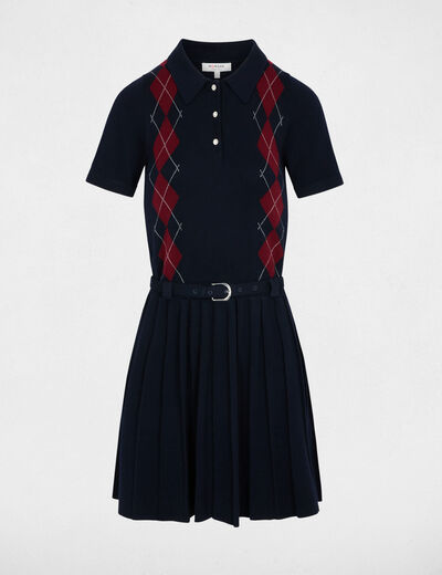 Robe tricot col &agrave; revers bleu marine femme