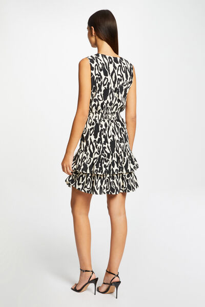 Robe cintrée à volants imprimé animalier multico femme