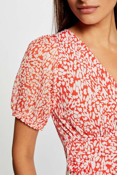 T-shirt manches courtes imprimé abstrait orange femme